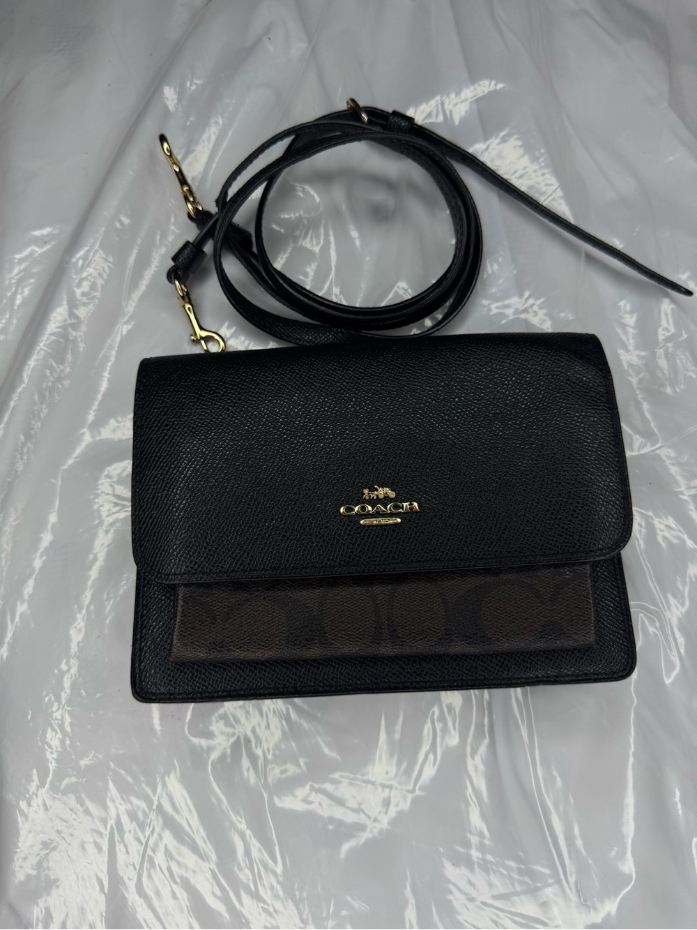 Coach Black and Brown Signature Patch Crossbody Bag